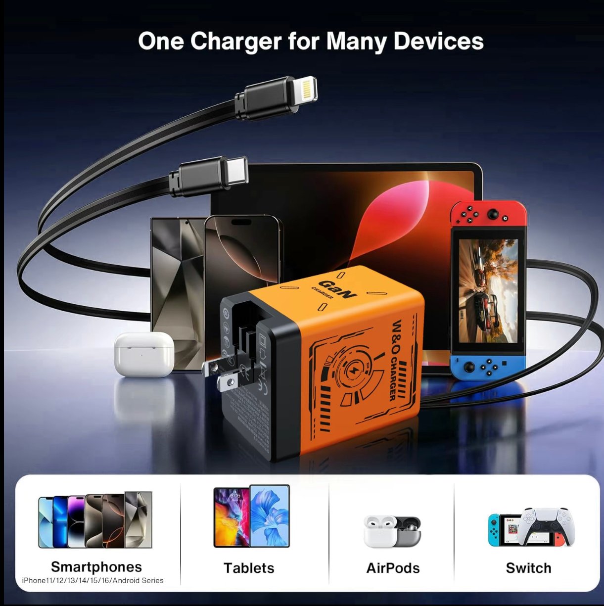 🏆Flash Sale⚡ 50K+ SOLD! Almost Gone-💥🔥W&O 2-in-1 GaN 20W Fast Charger,Best Gifts